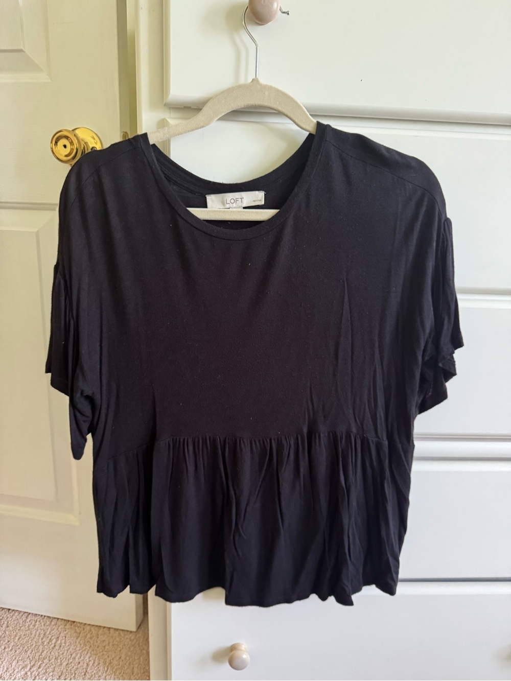 LOFT Black Short Sleeve Peplum Tee